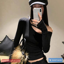 Long Sleeve Skew Collar Sexy Cropped Slim Shirt