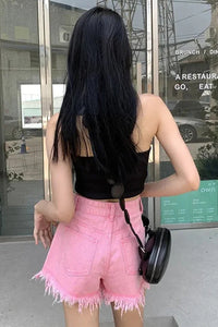 High Waist Tassel Style Denim Shorts