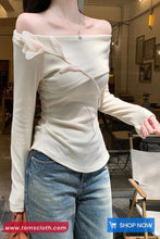 Long Sleeve 3D Flower Slash Neck Casual Shirts