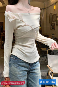 Long Sleeve 3D Flower Slash Neck Casual Shirts
