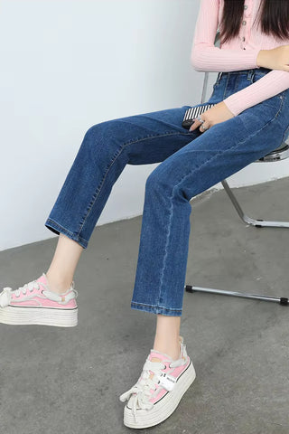 High Waist Straight Basic Slim Jeans Pants