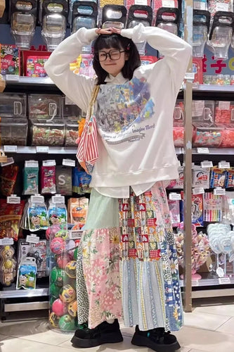 High Waist Loose A-Line Flowers Pattern Skirts