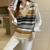 V-Neck Classic Pattern Sleeveless Vest Sweater