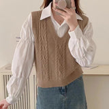 V-Neck Solid Knitted Sleeveless Sweater