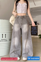 High Waist Vintage Washed Grey Jeans Pants