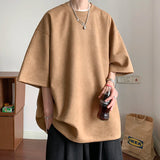 Loose Short Sleeve O-Neck Suede Men Shirt