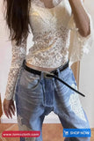 High Waist Lace Bird Embroidered Retro Jeans Pants
