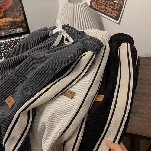High Waist Side Striped Corduroy Sweatpants