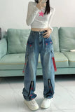 High Waist Zipper Stars Pattern Jeans Pants