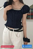 Square Collar Lace Knot Dots Pattern Shirts