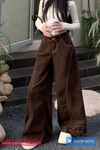 Loose Wide Leg Outline Brown Jeans Pants