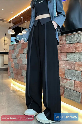High Waist Loose Lined Office Long Pants