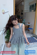 Cute Lace Up Sleeveless Plaid Summer Shirt