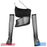 Long Sleeve Cut Out Mesh Transparent Camisole Crop Tops