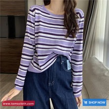 Long Sleeve O-Neck Colors Striped Simple Shirt