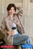 Loose Retro Sweet Colors O-Neck Tweed Jacket