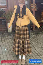 Vintage Pleated Woolen Plaid A-Line Skirts