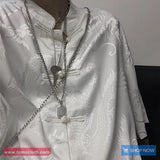 Short Sleeve Dragon Pattern Chinese Style Blouse Shirt