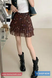 High Waist Floral Pattern Chiffon Mini Skirts
