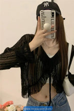 Long Sleeve Lace Up Semi Transparent Cardigan