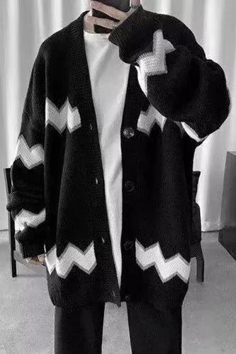 Long Knitted Striped Cardigan Sweater