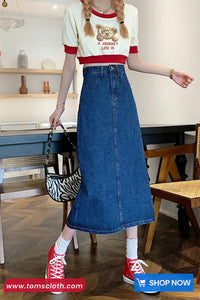 High Waist Medium Length Denim Skirts