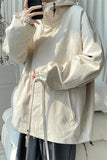 High Neck Hooded Cargo Windbreaker Jacket