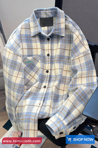 Long Sleeve Vintage Plaid Pocket Blouse Shirt