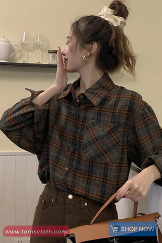 Long Sleeve Classic Plaid Blouse Shirt