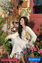Long Sleeve Lace Tie Flowers Knitted Cardigan Sweater