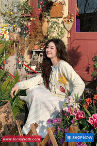 Long Sleeve Lace Tie Flowers Knitted Cardigan Sweater