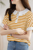 Short Sleeve Doll Collar Striped Casual Shirt