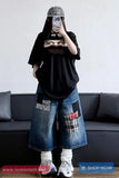Loose Casual Plaid Patchwork Denim Jeans Pants
