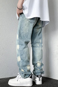 Splashed Ink Ripped Long Jeans Pants