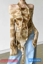 Long Sleeve Slash Neck Off Shoulder Cropped Shirts