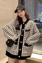 Long Sleeve Retro Plaid Knitted Cardigan Sweater