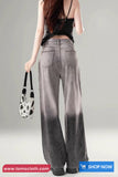 High Waist Hole Ripped Retro Gradient Grey Jeans Pants