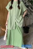 Short Sleeve Retro Green Striped O-Neck Blouse Shirt