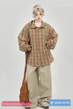 Long Sleeve Loose Plaid Pattern Hooded Shirt