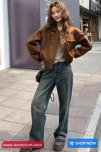 Long Sleeve Vintage Suede Baseball Jacket