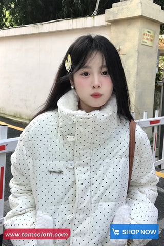 Retro Dots Pattern Corduroy Parkas Coat Jacket