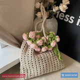 Roses Flower Crochet Hollow Out Tote Bag