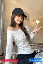 Long Sleeve Sexy Skew Collar Lace Patchwork Shirt