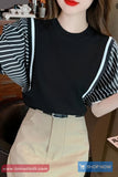 Short Sleeve Striped Contrast Color O-Neck Shirts