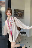 Long Sleeve Vintage Tie Striped Blouse Shirts