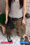 High Waist Camouflage Pattern Cargo Ripped Pants