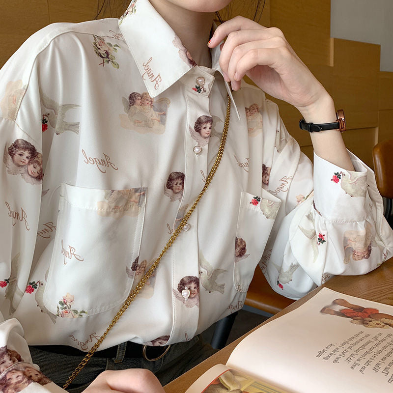 Long Sleeve Angel Pattern Blouse Shirt