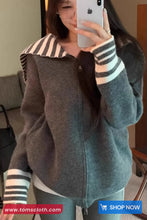 Long Sleeve Striped Sailor Collar Zipper Cardigan Sweater