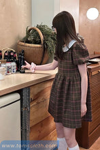Sweet Doll Collar Puff Sleeve Plaid Dress