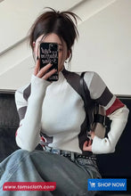 Long Sleeve Striped Patchwork Turtleneck Slim Sweater